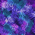 Neon-colored tropical palm leaves.Seamless vector background